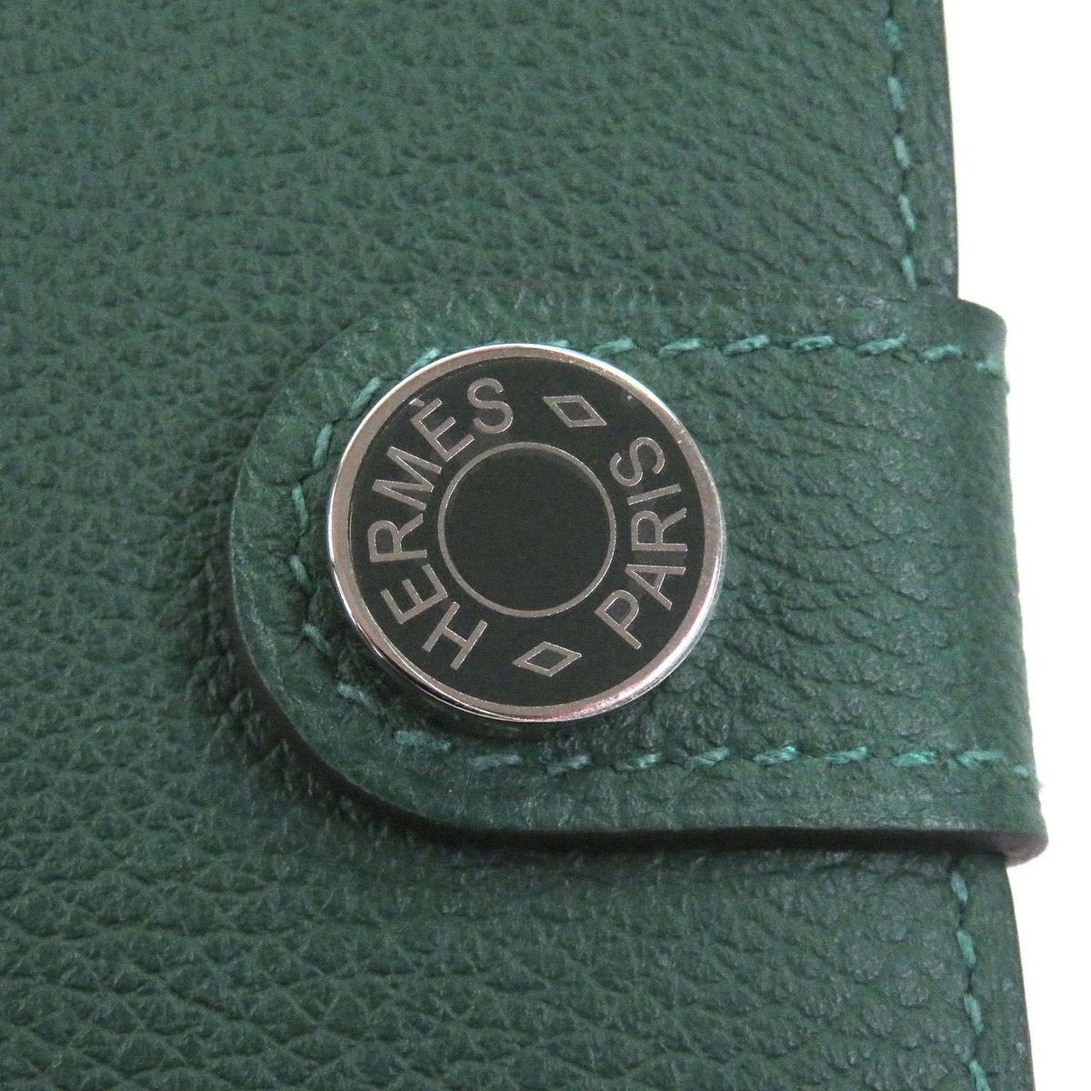 Hermes Toutenmain Veau Color Clou de Selle Silver Leather Wallet Passport Case — view 7