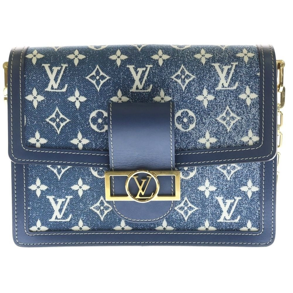 Louis Vuitton Monogram Jacquard Denim Dauphine MM Shoulder Bag Navy Leather Gold