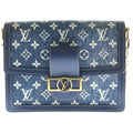 Louis Vuitton Monogram Jacquard Denim Dauphine MM Shoulder Bag Navy Leather Gold