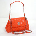 Chanel Quilted Enamel Chain Shoulder Orange Silver Patent