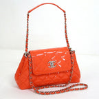 Chanel Quilted Enamel Chain Shoulder Orange Silver Patent