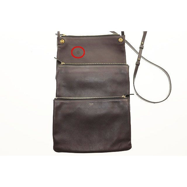 Celine Trio Large Shoulder Bag Pochette Crossbody Leather Pouch Brown Aa — view 5
