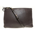 Celine Trio Large Shoulder Bag Pochette Crossbody Leather Pouch Brown Aa