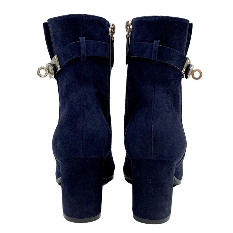 Hermes Saint Germain Boots Short Shoes Kelly Hardware Suede Navy — view 5