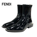 Fendi Boots Short Shoes Patent Black Beige Back Zip