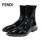 Fendi Boots Short Shoes Patent Black Beige Back Zip