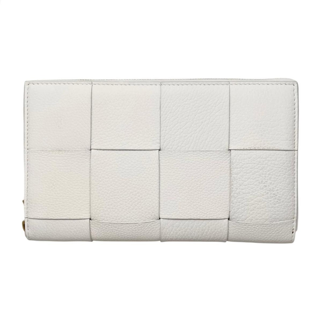 Bottega Veneta Wallet Cassette Zip Around Intrecciato White Gold