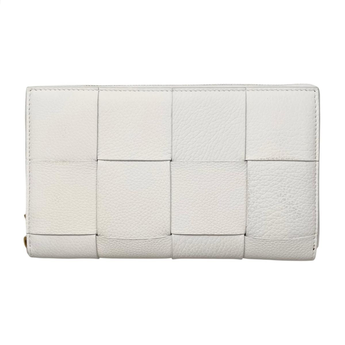 Bottega Veneta Wallet Cassette Zip Around Intrecciato White Gold