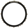 Chanel Logo Faux Pearl Plastic Black Bangle