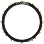 Chanel Logo Faux Pearl Plastic Black Bangle