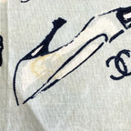 Chanel Scarf Handkerchief Bandana Camellia Logo Coco Mark Light Blue Black — view 7