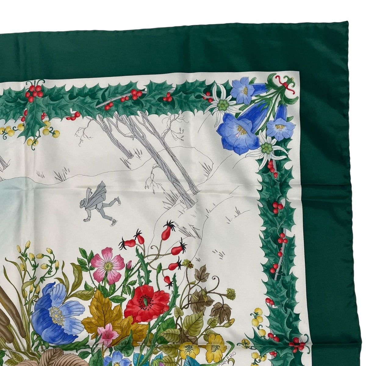 Gucci Scarf Silk Bouquet Ice Skate Holly Green — view 3