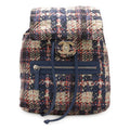 Chanel Tweed Print Chain Shoulder Rucksack Sac Backpack Nylon Blue
