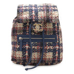 Chanel Tweed Print Chain Shoulder Rucksack Sac Backpack Nylon Blue