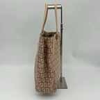 Fendi Zucchino Zucca Pattern Tote Canvas Leather Pink Beige Gold — view 2