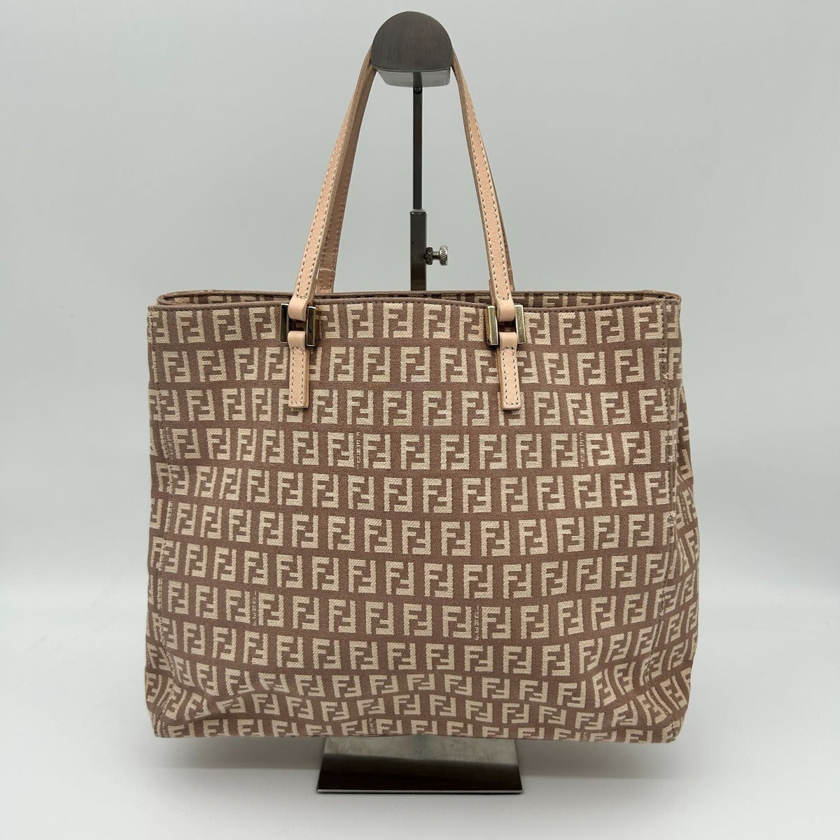 Fendi Zucchino Zucca Pattern Tote Canvas Leather Pink Beige Gold — view 4