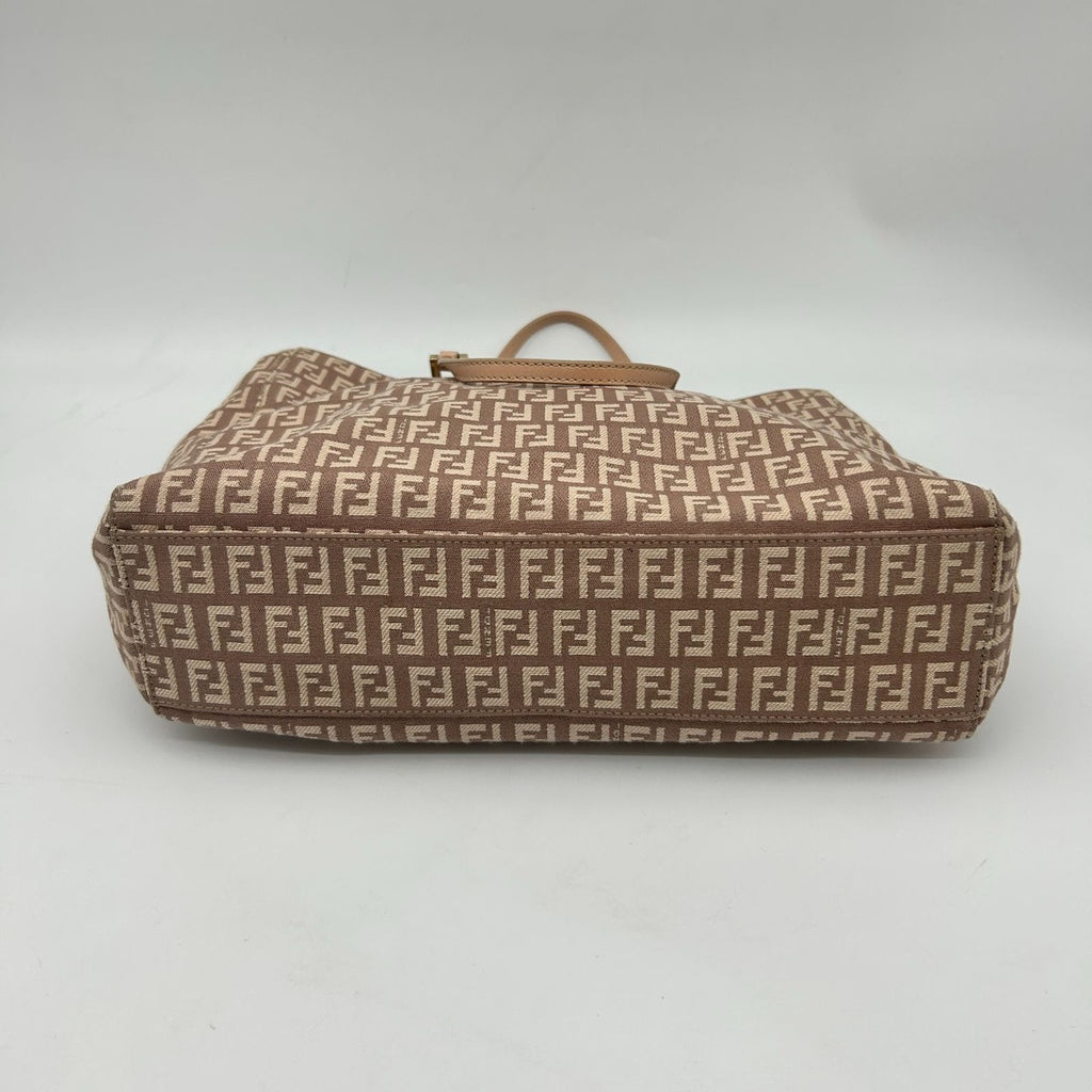 Fendi Zucchino Zucca Pattern Tote Canvas Leather Pink Beige Gold — view 5