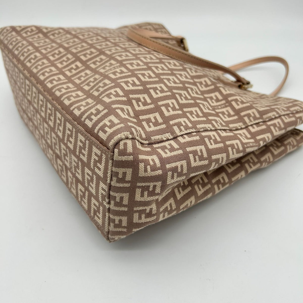 Fendi Zucchino Zucca Pattern Tote Canvas Leather Pink Beige Gold — view 7