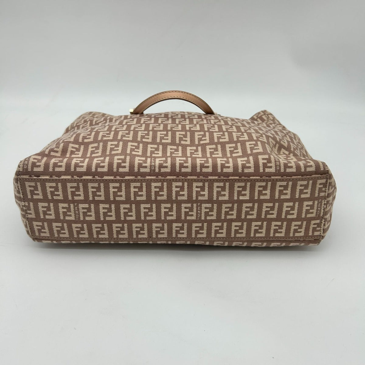 Fendi Zucchino Zucca Pattern Tote Canvas Leather Pink Beige Gold — view 8
