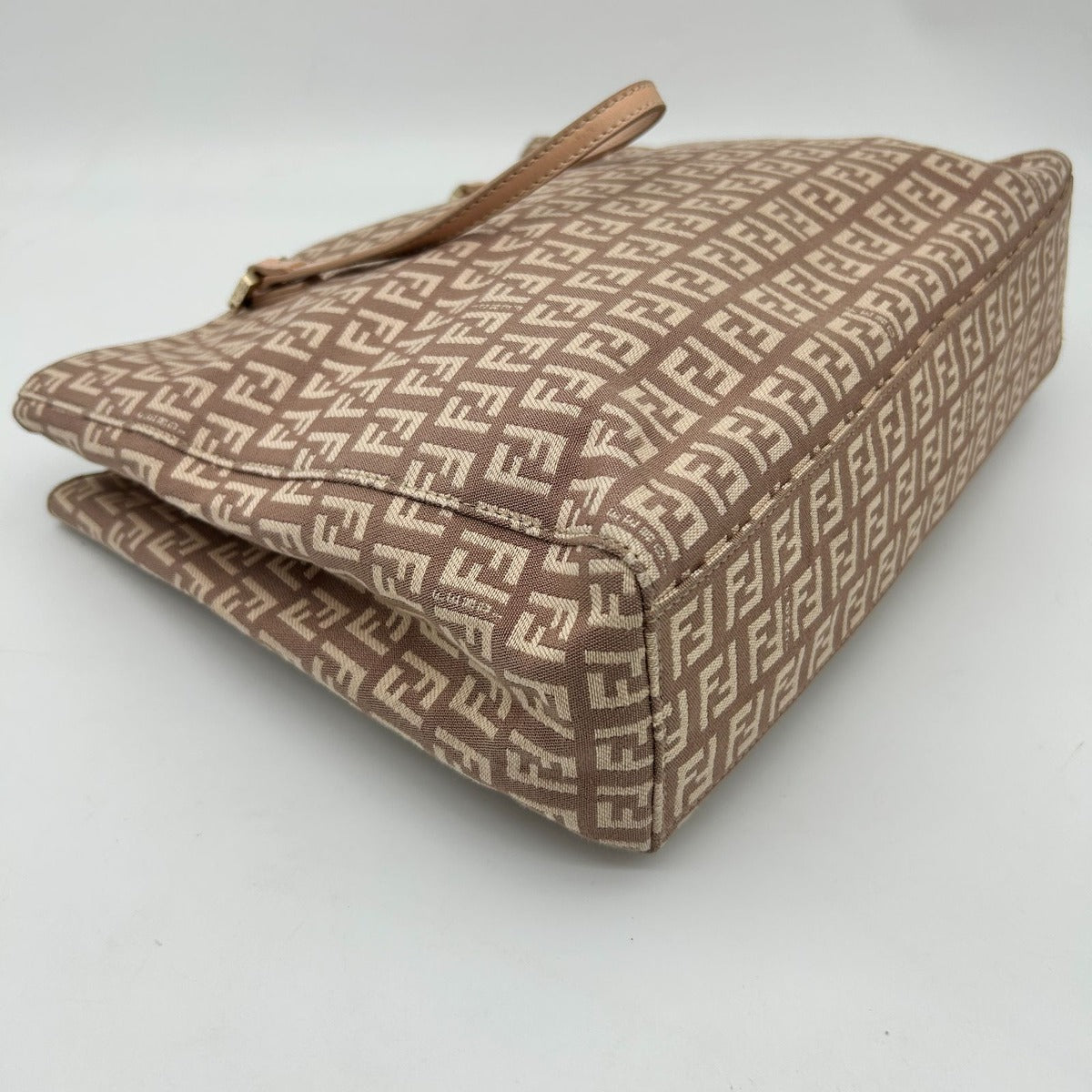 Fendi Zucchino Zucca Pattern Tote Canvas Leather Pink Beige Gold — view 9