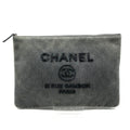 Chanel CC Logo Deauville Denim Sequin Clutch Gray Jeans