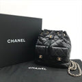 Chanel Quilted Lambskin CC Logo Drawstring Chain Backpack Pack Black
