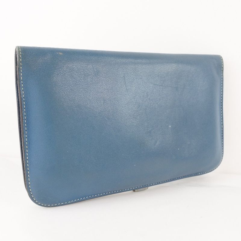 Hermes Dogon Calf Blue R Long Wallet — view 3