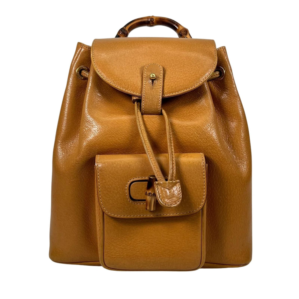 Gucci Bamboo Backpack Pigskin Leather Gold Brown