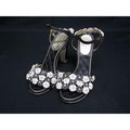 Chanel CC Logo Camellia Leather Heel Sandals 36 Shoes Black