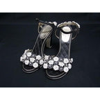 Chanel CC Logo Camellia Leather Heel Sandals 36 Shoes Black