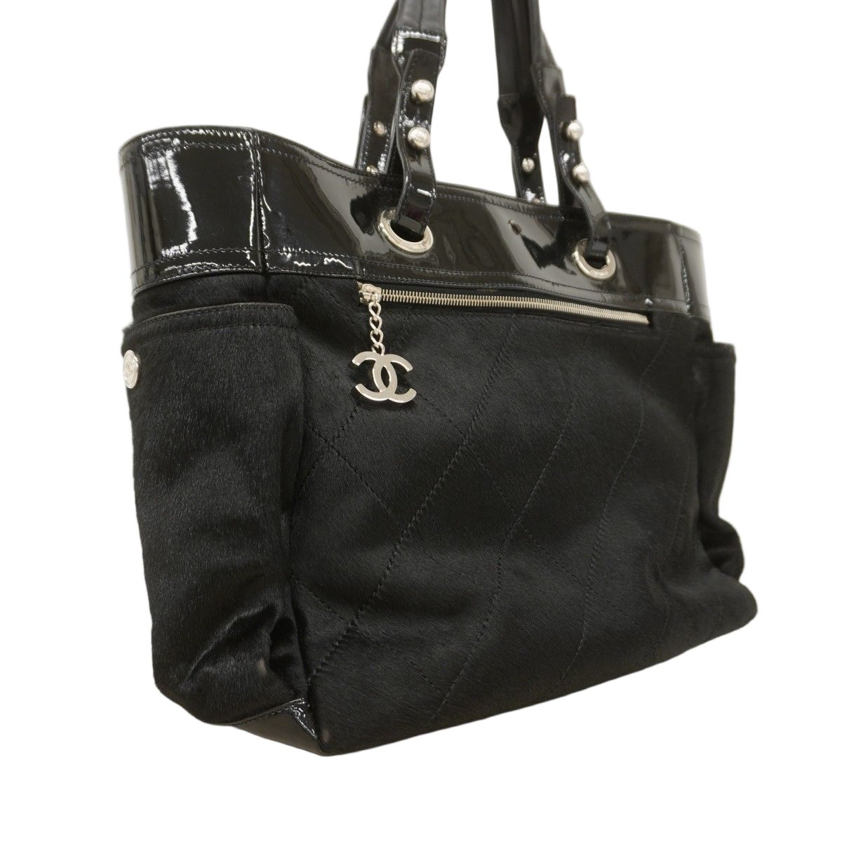 Chanel Tote Paris Biarritz Calf Hair Black Silver — view 2