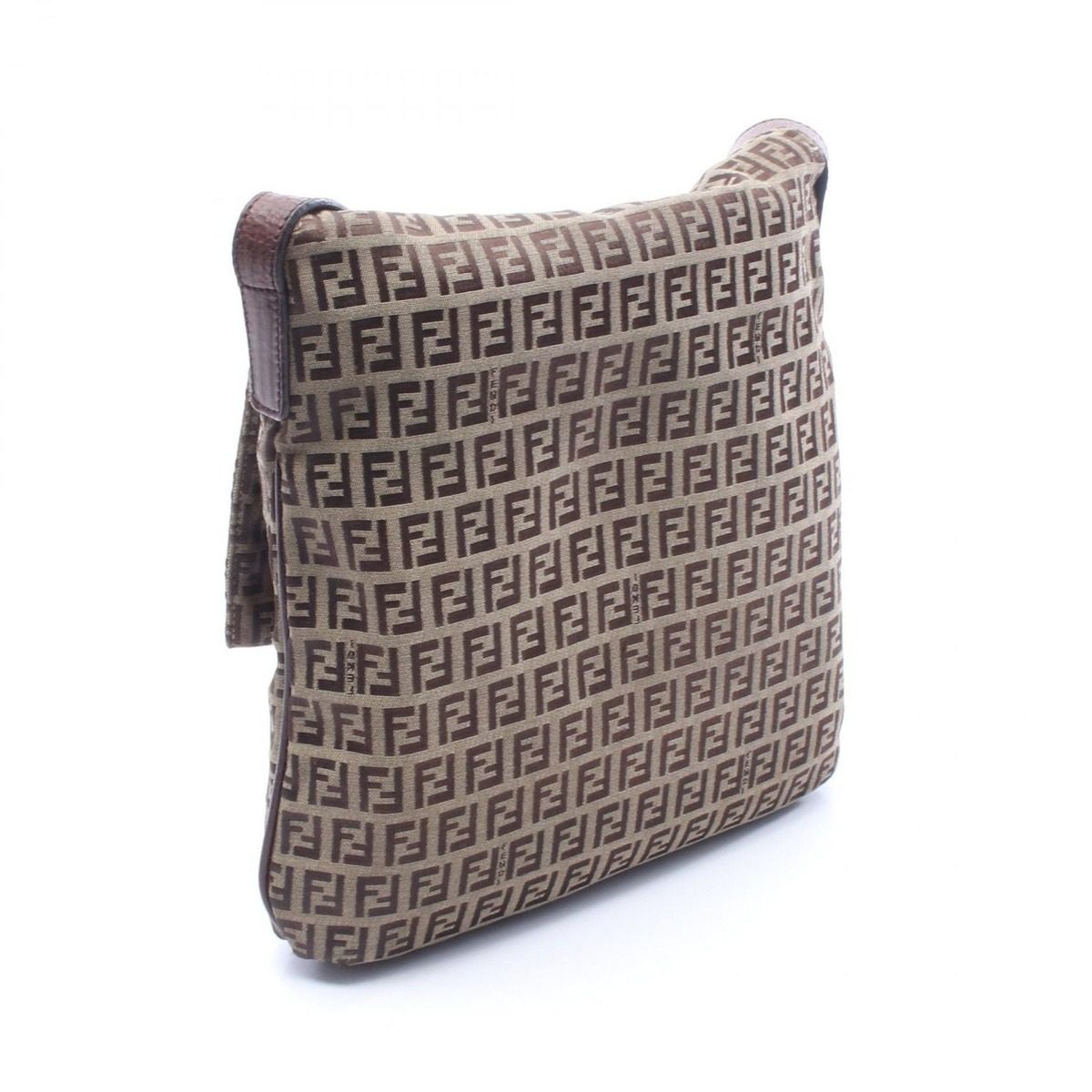 Fendi Shoulder Bag Zucchino Brown Dark Canvas Leather — view 2