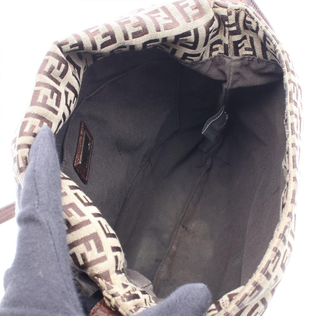 Fendi Shoulder Bag Zucchino Brown Dark Canvas Leather — view 3