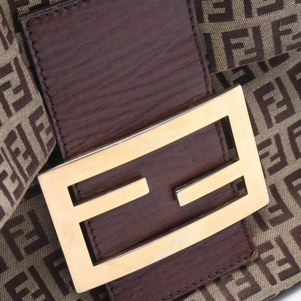 Fendi Shoulder Bag Zucchino Brown Dark Canvas Leather — view 7
