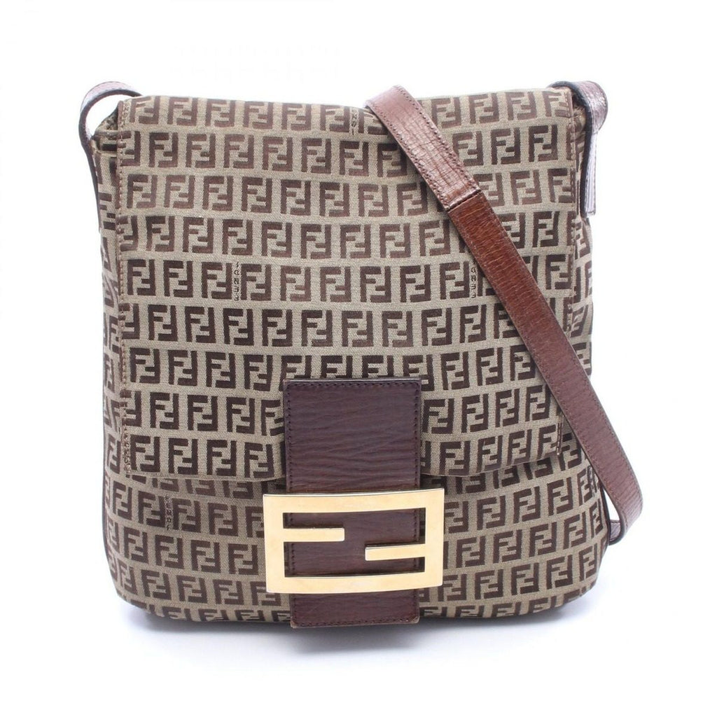 Fendi Shoulder Bag Zucchino Brown Dark Canvas Leather