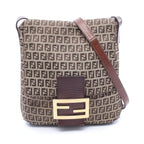 Fendi Shoulder Bag Zucchino Brown Dark Canvas Leather