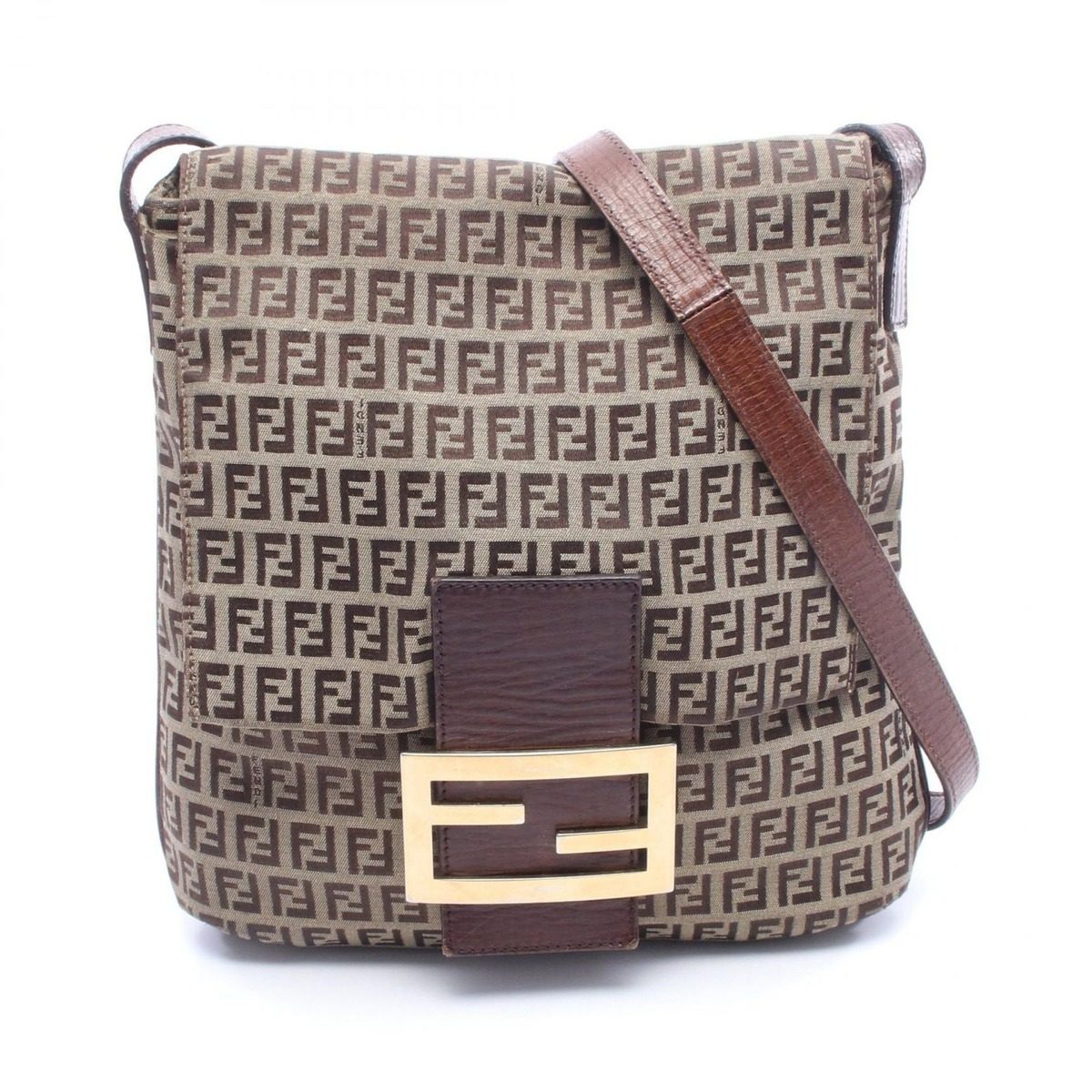 Fendi Shoulder Bag Zucchino Brown Dark Canvas Leather