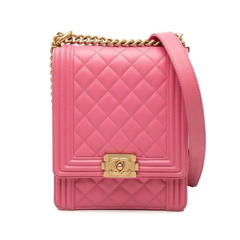 Chanel CC Logo Quilted Chain Shoulder Bag Pink Lambskin