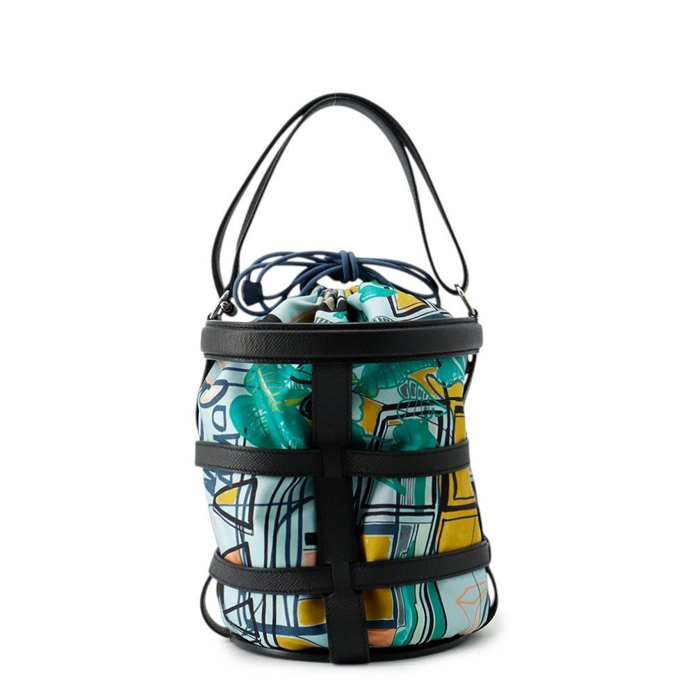 Hermes Handbag Musardine Black Multicolor Silver Epsom Silk