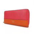 Gucci Long Wallet Bamboo Leather Orange Pink Round Zipper Zippy Bicolor