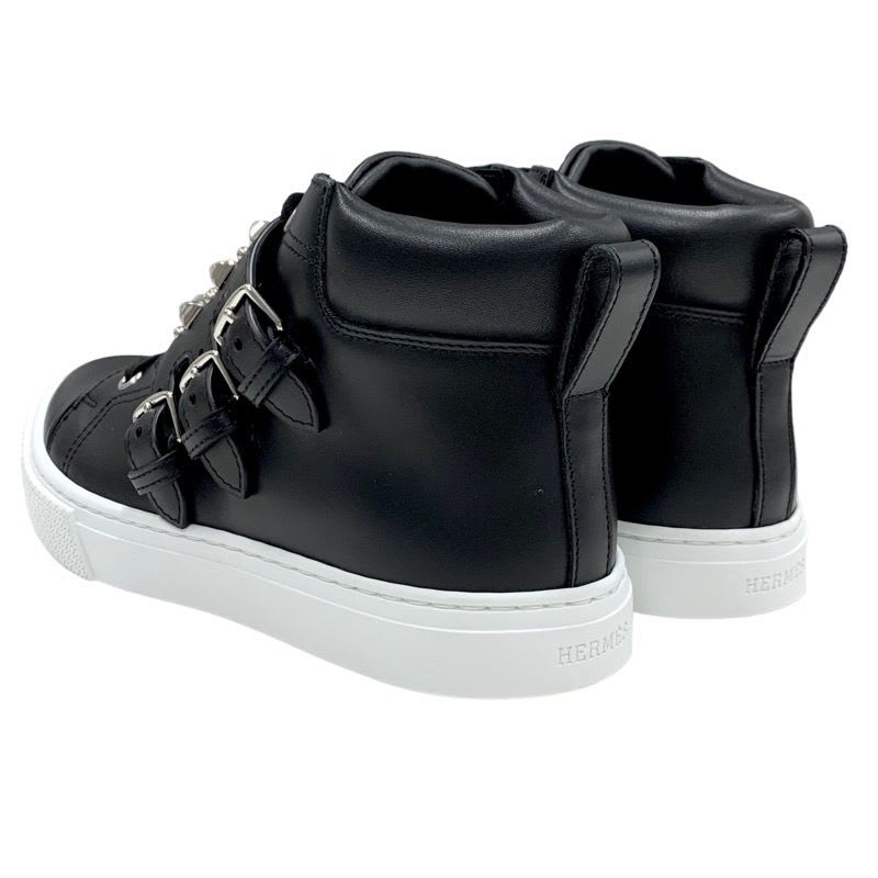 Hermes Hanky Sneakers Shoes Leather Black Silver Studded High Cut — view 4