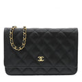Chanel Chain Wallet Caviar Leather Black Gold Quilted Shoulder Bag