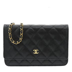 Chanel Chain Wallet Caviar Leather Black Gold Quilted Shoulder Bag