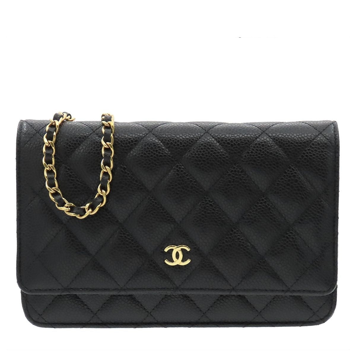 Chanel Chain Wallet Caviar Leather Black Gold Quilted Shoulder Bag