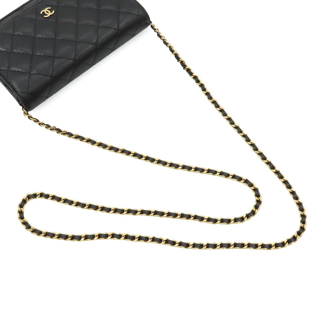 Chanel Chain Wallet Caviar Leather Black Gold Quilted Shoulder Bag — view 3