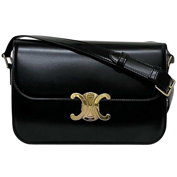 Celine Shoulder Bag Classic Calf Triomphe Leather Black