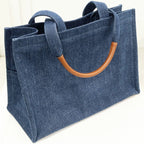 Celine Tote Shoulder Bag Large Cabas Denim Canvas Blue Ef707 — view 5