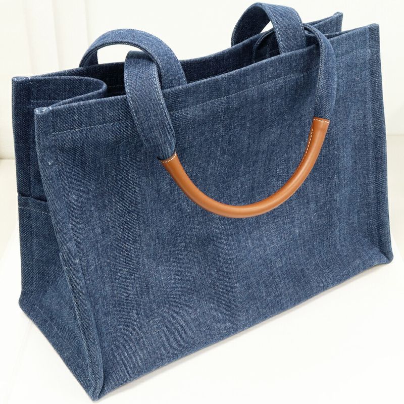 Celine Tote Shoulder Bag Large Cabas Denim Canvas Blue Ef707 — view 5