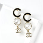 Chanel Earrings Gold Black Coco Mark Logo Pearl — view 2