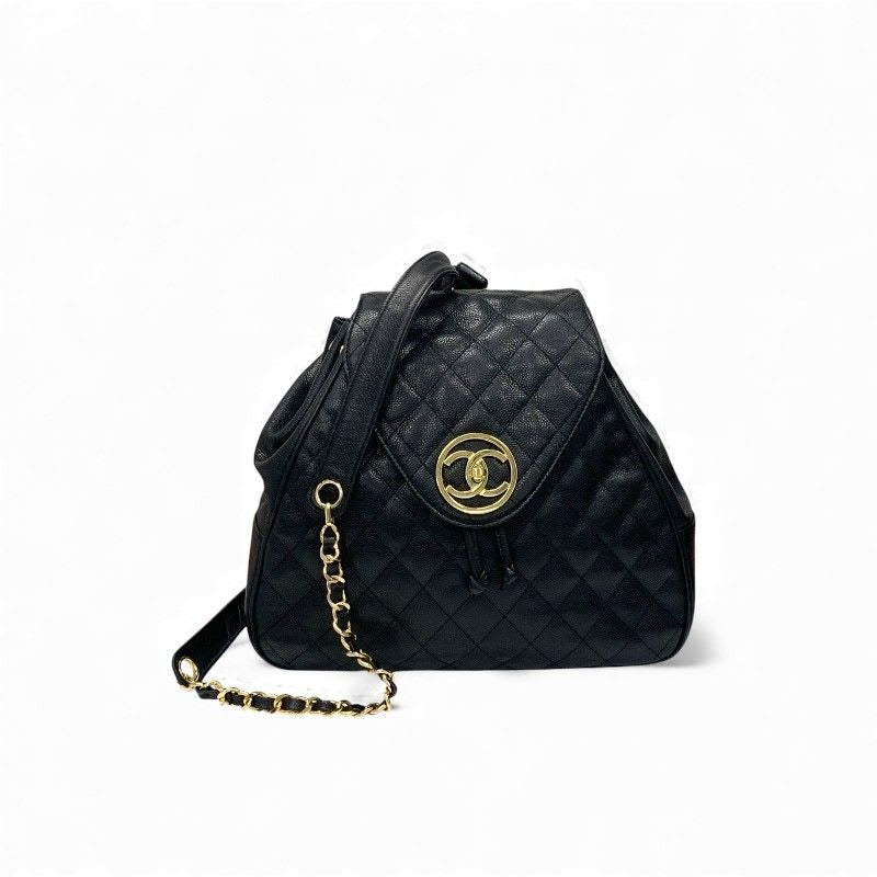 Chanel Bag Backpack Rucksack Black Gold Quilted Turn Lock